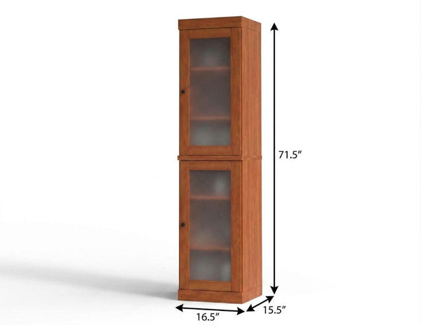 17 Inch Solid Wood Linen Cabinet with Glass Panel Inlay Doors for Bathroom Storage