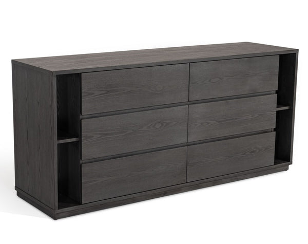 VIG Furniture Jagger Modern Grey Dresser With 6 Smooth-Glide Drawers, Built-In Side Bookshelves, Durable 63" Design VGMABR-55-GRY-DRS