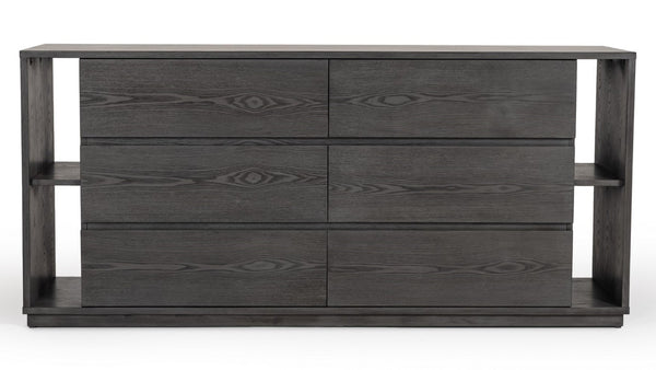 VIG Furniture Jagger Modern Grey Dresser With 6 Smooth-Glide Drawers, Built-In Side Bookshelves, Durable 63" Design VGMABR-55-GRY-DRS