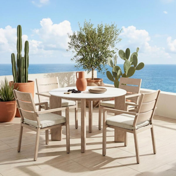 48 Inch Round Sintered Stone Top Dining Table with Aluminum Base for Modern Kitchens