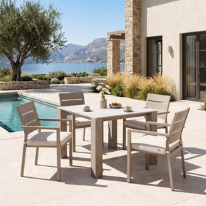 42 Inch Sintered Stone Top Square Dining Table with Aluminum Base for Modern Homes