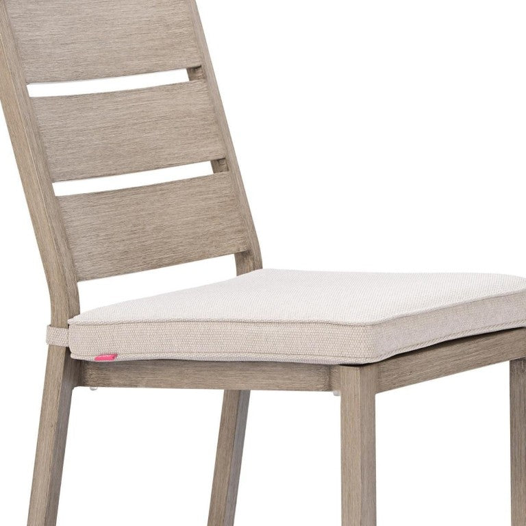 HomeRoots Set of Two Slat Back Slipcovered Dining Chairs in Olefin Fabric with Aluminum Frame 758987