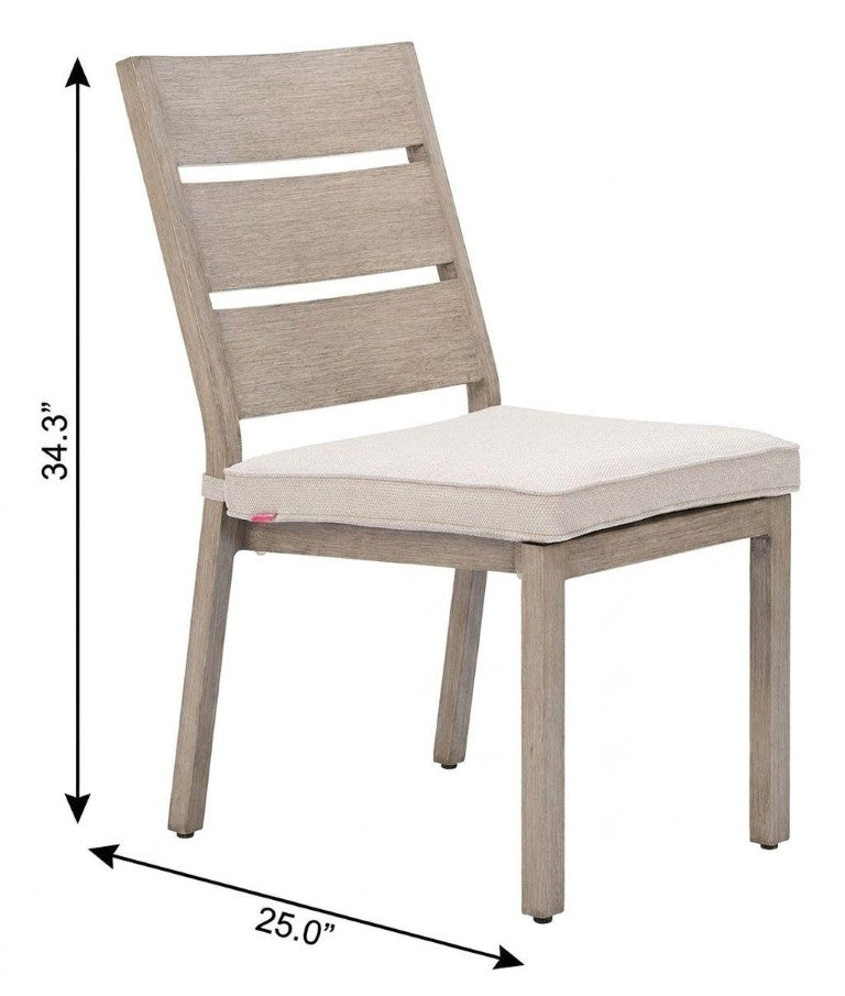 HomeRoots Set of Two Slat Back Slipcovered Dining Chairs in Olefin Fabric with Aluminum Frame 758987