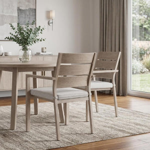 Set of Two Slipcovered Olefin Arm Dining Chairs with Aluminum Slat Back Design