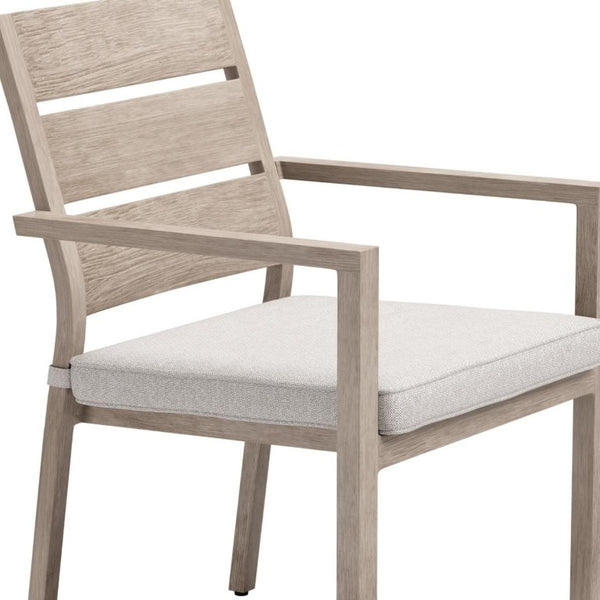 HomeRoots Set of Two Slipcovered Olefin Arm Dining Chairs with Aluminum Slat Back Design 758988