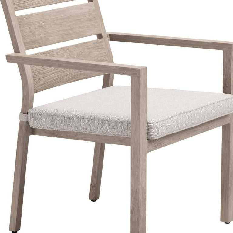 HomeRoots Set of Two Slipcovered Olefin Arm Dining Chairs with Aluminum Slat Back Design 758988