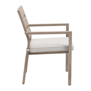 Set of Two Slipcovered Olefin Arm Dining Chairs with Aluminum Slat Back Design