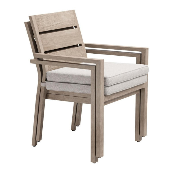 Set of Two Slipcovered Olefin Arm Dining Chairs with Aluminum Slat Back Design