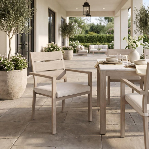 Set of Two Slipcovered Olefin Arm Dining Chairs with Aluminum Slat Back Design