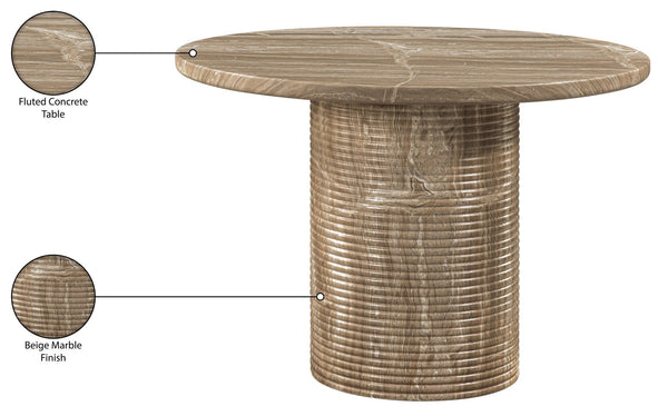 Meridian Furniture Rapallo Round Concrete Pedestal Dining Table Art Deco Style Seats Four Indoors or Out Beige 758Beige-DT