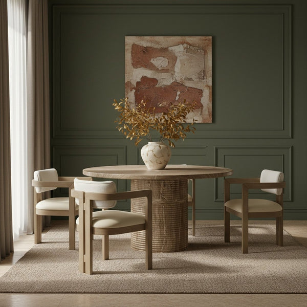 Meridian Furniture Rapallo Round Concrete Pedestal Dining Table Art Deco Style Seats Four Indoors or Out Beige 758Beige-DT