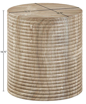 Meridian Furniture Rapallo Fluted Concrete Pedestal End Table Art Deco Style for Indoor Outdoor Living Spaces Beige 758Beige-ET