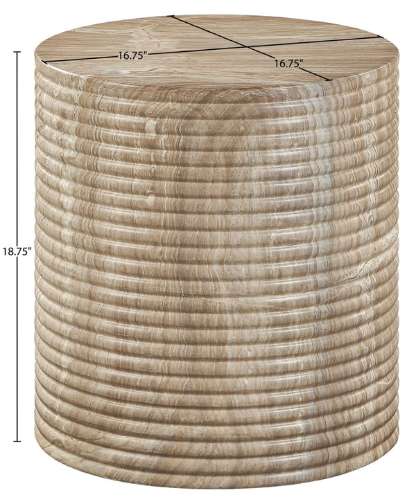 Meridian Furniture Rapallo Fluted Concrete Pedestal End Table Art Deco Style for Indoor Outdoor Living Spaces Beige 758Beige-ET