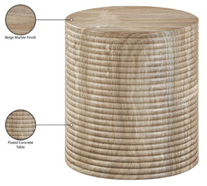 Meridian Furniture Rapallo Fluted Concrete Pedestal End Table Art Deco Style for Indoor Outdoor Living Spaces Beige 758Beige-ET