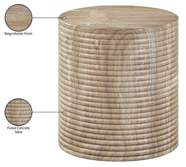 Meridian Furniture Rapallo Fluted Concrete Pedestal End Table Art Deco Style for Indoor Outdoor Living Spaces Beige 758Beige-ET