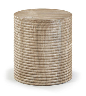 Meridian Furniture Rapallo Fluted Concrete Pedestal End Table Art Deco Style for Indoor Outdoor Living Spaces Beige 758Beige-ET