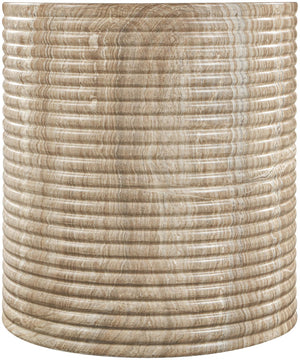 Meridian Furniture Rapallo Fluted Concrete Pedestal End Table Art Deco Style for Indoor Outdoor Living Spaces Beige 758Beige-ET