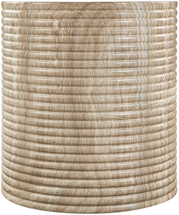 Meridian Furniture Rapallo Fluted Concrete Pedestal End Table Art Deco Style for Indoor Outdoor Living Spaces Beige 758Beige-ET