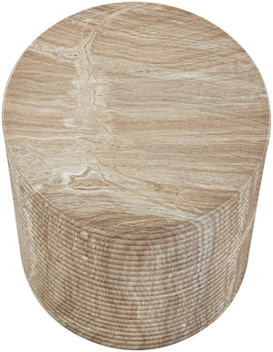 Meridian Furniture Rapallo Fluted Concrete Pedestal End Table Art Deco Style for Indoor Outdoor Living Spaces Beige 758Beige-ET