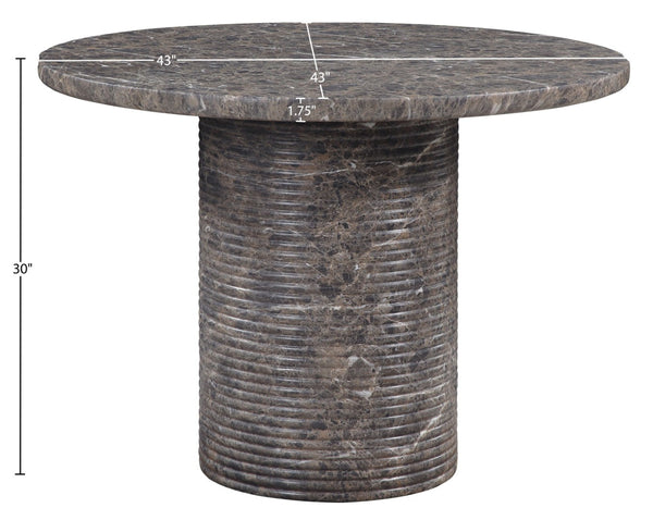 Meridian Furniture Rapallo Round Concrete Pedestal Dining Table Art Deco Style Seats Four Indoors or Out Brown 758Brown-DT