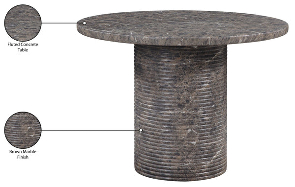 Meridian Furniture Rapallo Round Concrete Pedestal Dining Table Art Deco Style Seats Four Indoors or Out Brown 758Brown-DT