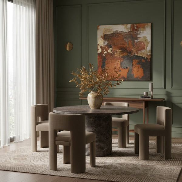 Meridian Furniture Rapallo Round Concrete Pedestal Dining Table Art Deco Style Seats Four Indoors or Out Brown 758Brown-DT