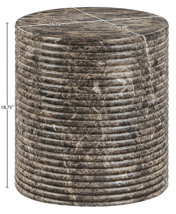 Meridian Furniture Rapallo Fluted Concrete Pedestal End Table Art Deco Style for Indoor Outdoor Living Spaces Brown 758Brown-ET