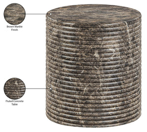 Meridian Furniture Rapallo Fluted Concrete Pedestal End Table Art Deco Style for Indoor Outdoor Living Spaces Brown 758Brown-ET