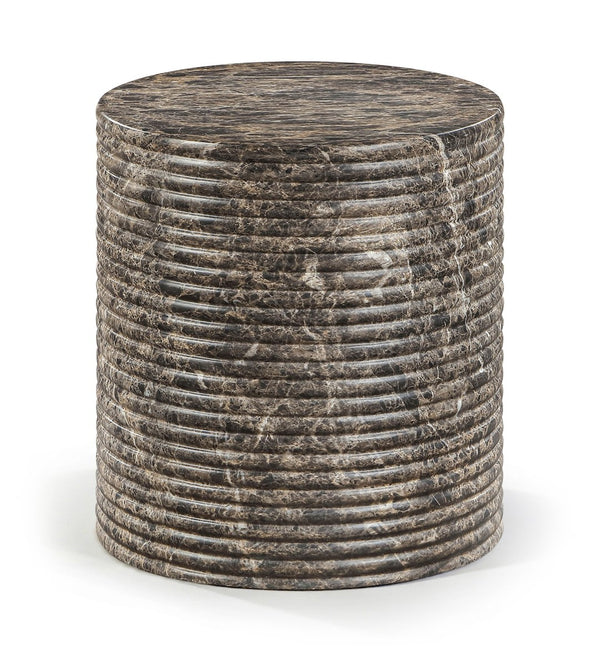 Meridian Furniture Rapallo Fluted Concrete Pedestal End Table Art Deco Style for Indoor Outdoor Living Spaces Brown 758Brown-ET
