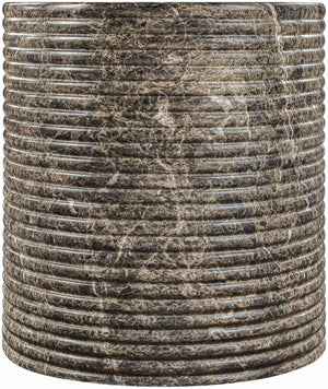Meridian Furniture Rapallo Fluted Concrete Pedestal End Table Art Deco Style for Indoor Outdoor Living Spaces Brown 758Brown-ET