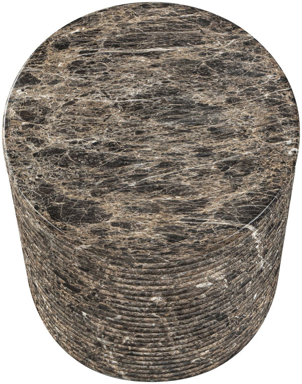 Meridian Furniture Rapallo Fluted Concrete Pedestal End Table Art Deco Style for Indoor Outdoor Living Spaces Brown 758Brown-ET