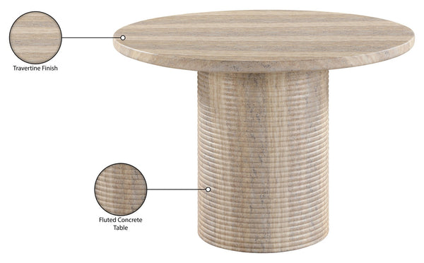 Meridian Furniture Rapallo Round Concrete Pedestal Dining Table Art Deco Style Seats Four Indoors or Out Travertine 758Travertine-DT