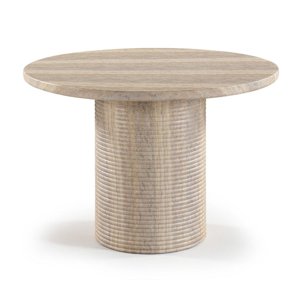 Meridian Furniture Rapallo Round Concrete Pedestal Dining Table Art Deco Style Seats Four Indoors or Out Travertine 758Travertine-DT
