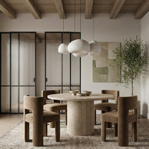 Meridian Furniture Rapallo Round Concrete Pedestal Dining Table Art Deco Style Seats Four Indoors or Out Travertine 758Travertine-DT