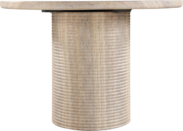 Meridian Furniture Rapallo Round Concrete Pedestal Dining Table Art Deco Style Seats Four Indoors or Out Travertine 758Travertine-DT