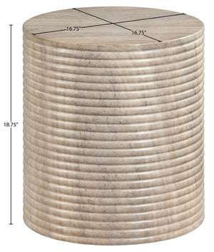 Meridian Furniture Rapallo Fluted Concrete Pedestal End Table Art Deco Style for Indoor Outdoor Living Spaces Travertine 758Travertine-ET