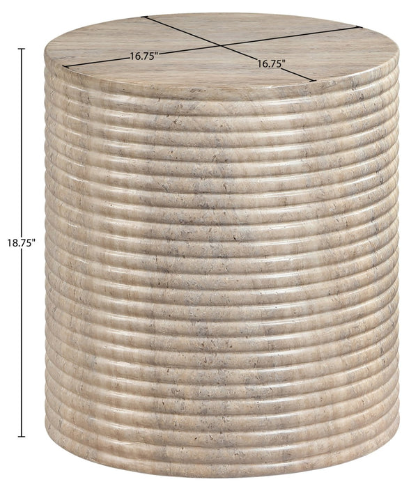 Meridian Furniture Rapallo Fluted Concrete Pedestal End Table Art Deco Style for Indoor Outdoor Living Spaces Travertine 758Travertine-ET