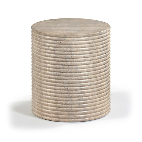 Meridian Furniture Rapallo Fluted Concrete Pedestal End Table Art Deco Style for Indoor Outdoor Living Spaces Travertine 758Travertine-ET