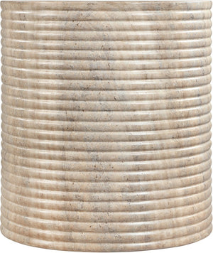 Meridian Furniture Rapallo Fluted Concrete Pedestal End Table Art Deco Style for Indoor Outdoor Living Spaces Travertine 758Travertine-ET