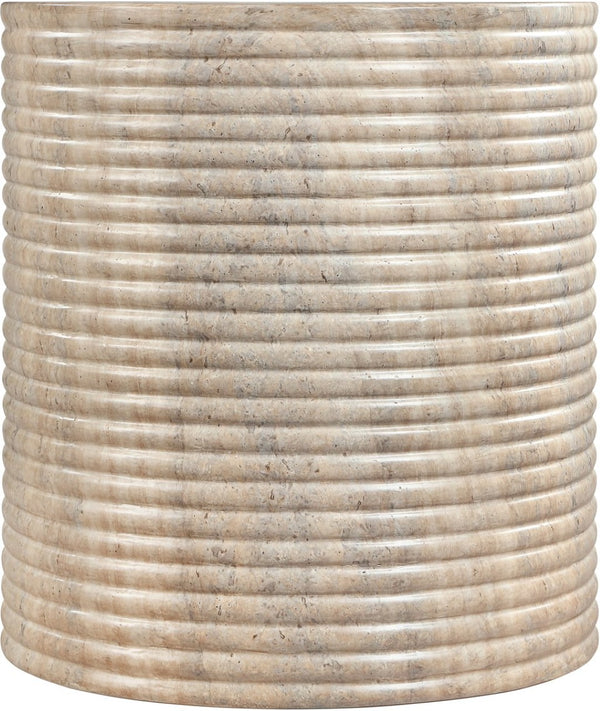 Meridian Furniture Rapallo Fluted Concrete Pedestal End Table Art Deco Style for Indoor Outdoor Living Spaces Travertine 758Travertine-ET