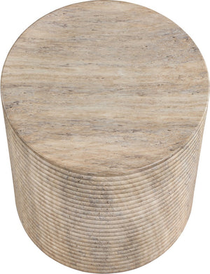 Meridian Furniture Rapallo Fluted Concrete Pedestal End Table Art Deco Style for Indoor Outdoor Living Spaces Travertine 758Travertine-ET