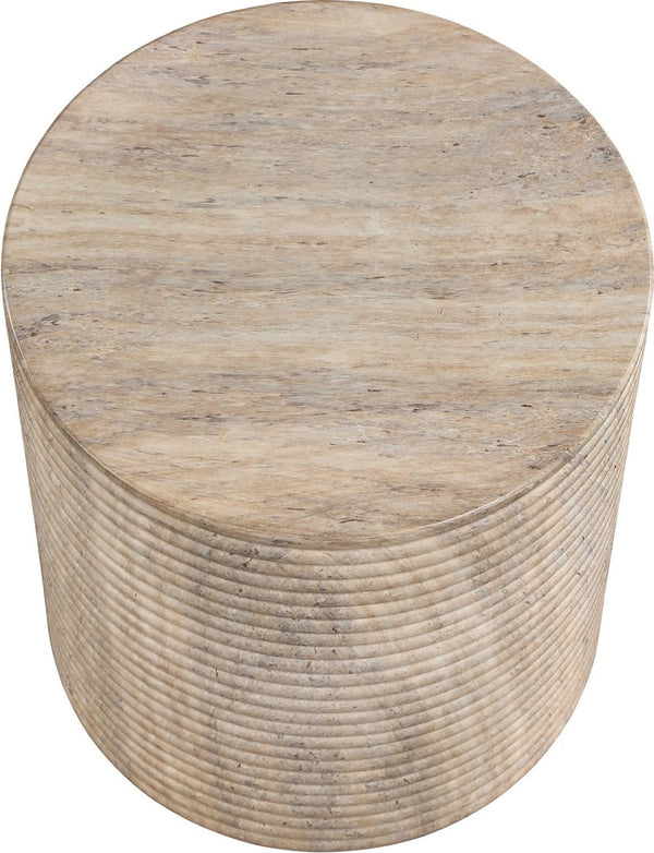 Meridian Furniture Rapallo Fluted Concrete Pedestal End Table Art Deco Style for Indoor Outdoor Living Spaces Travertine 758Travertine-ET
