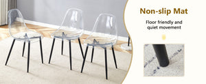 English Elm Table Set with Marble Glass Top Six Transparent Chairs for Modern Dining Spaces W1151S04633