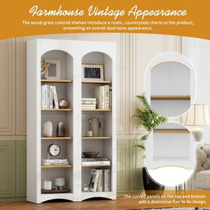English Elm On-Trend 5 Tier Farmhouse Bookshelves Set Of 2, Stylish Two-Tone Storage Cabinets With Adjustable Shelves N721P245734K-GIGA