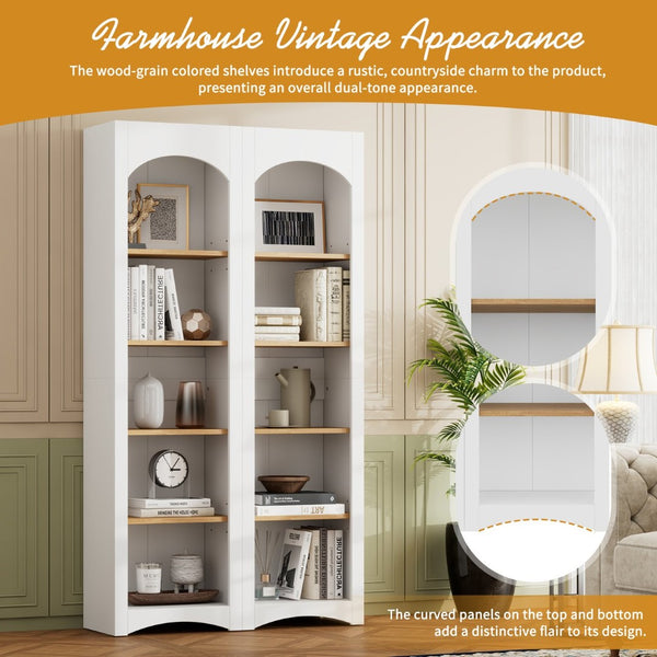 English Elm On-Trend 5 Tier Farmhouse Bookshelves Set Of 2, Stylish Two-Tone Storage Cabinets With Adjustable Shelves N721P245734K-GIGA