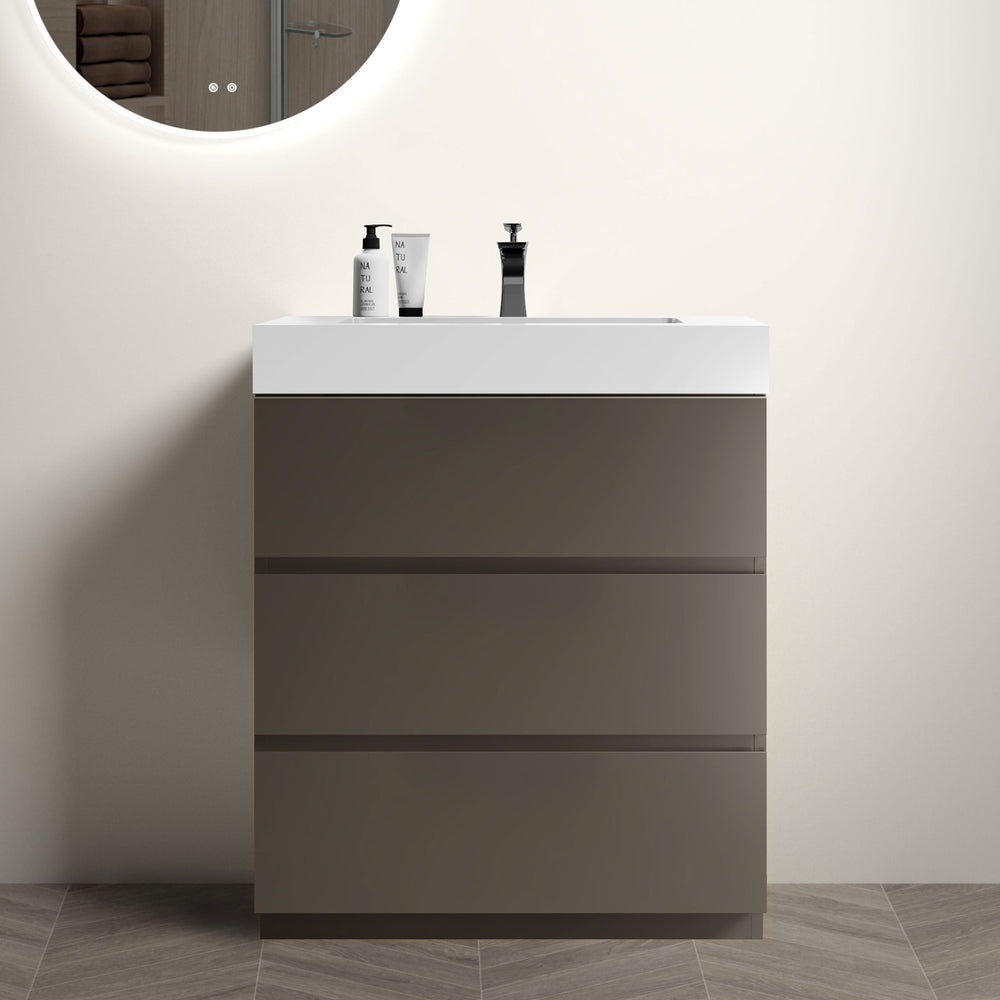 English Elm Alice 30" Gray Bathroom Vanity With Sleek White Sink, Enhanced Storage, Eco-Friendly Design & Pre-Assembled W1865S00014