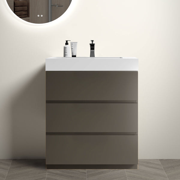 English Elm Alice 30" Gray Bathroom Vanity With Sleek White Sink, Enhanced Storage, Eco-Friendly Design & Pre-Assembled W1865S00014