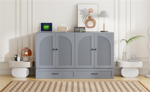 English Elm Queen Murphy Wall Bed with Usb Ports Storage Drawers and Cabinet Style Panel Front Gray N708S00010E
