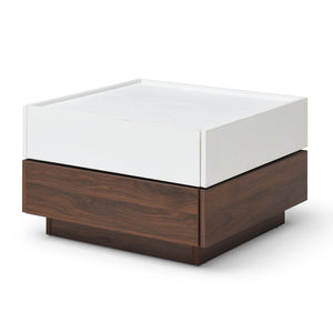 English Elm Rotating Square Coffee Table with Swivel Top, 2 Drawers & Hidden Storage, White Walnut Finish Elegance W1117P235473