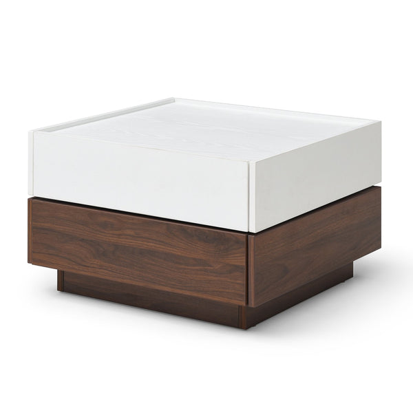 English Elm Rotating Square Coffee Table with Swivel Top, 2 Drawers & Hidden Storage, White Walnut Finish Elegance W1117P235473